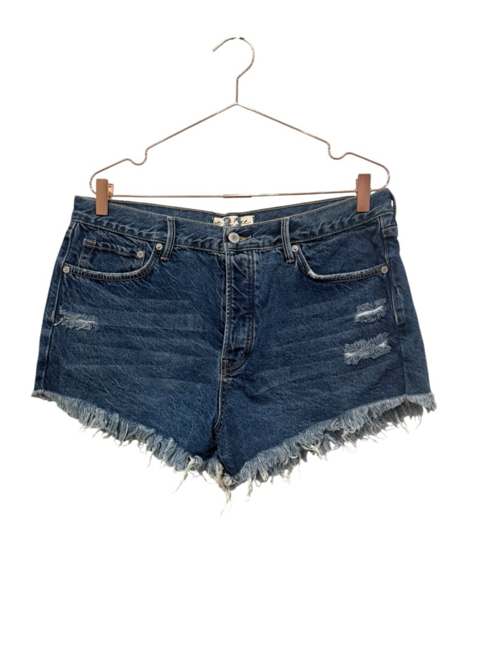 Free People Frayed Hem Distressed Denim Shorts - Dark Blue